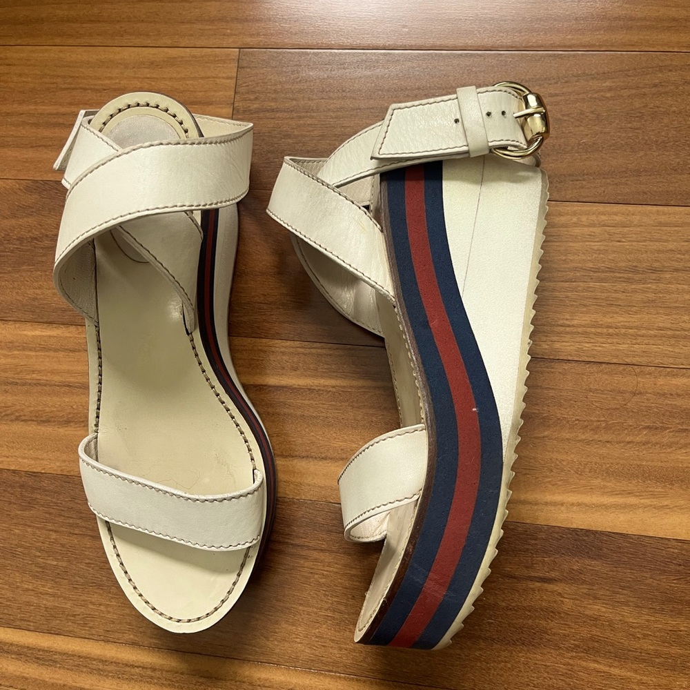 Stylish Cream Gucci Leather Platform Sandals